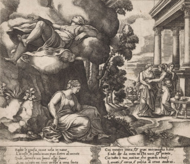 Psyche carried away by Zephyrus, Story of Cupid and Psyche, print, Series number, 6, 32, Psyche is