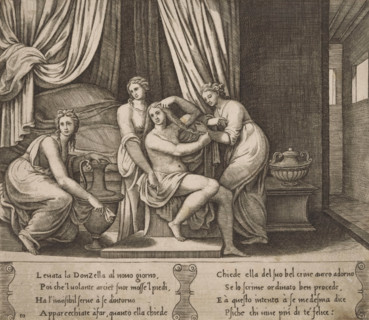 Psyche's Toilet with Nymphs, Story of Amor and Psyche, print, Series number, 10, 32, In a bedroom,