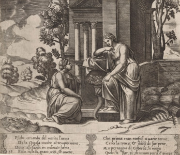 Ceres refuses help to Psyche, Story of Amor and Psyche, print, Series number, 19, 32, On the left