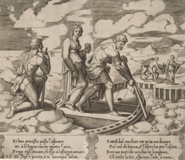 Psyche in Charon's Ferry, Story of Amor and Psyche, print, Series number, 25, 32, Psyche stands in