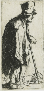 Beggar with a clenched hand, leaning on a stick, Beggar with a crippled hand leaning on a stick