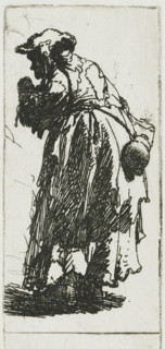Old beggar woman with a gourd, Beggar Woman with a Gourd, print, printmaker: Rembrandt van Rijn, c.