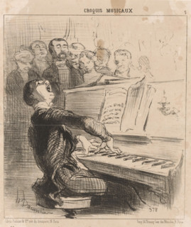 Caricature of a singing pianist, Un monsieur tenant à prouver qu'il peut en même temps chanter et