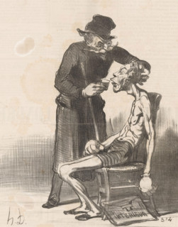 Caricature of the politician Léon Faucher as a defeated wrestler, Un lutteur malheureux,