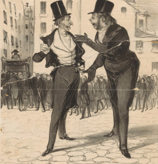 Robert Macaire explains to Bertrand how to deceive the public, Caricatures, Caricaturana, cartoon,