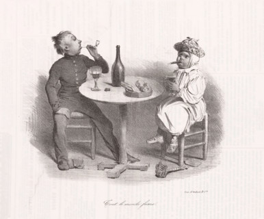Tout le monde fume, Twee rokende kinderen, cartoon, Een pijprokend en een sigaarrokend kind, beide