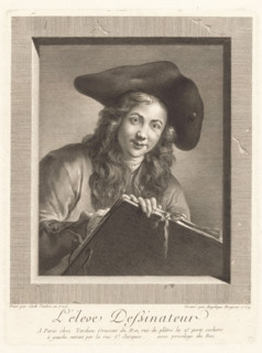 L'éleve Dessinateur, Drawing young man, print, printmaker: Angélique Bregeon, after painting by