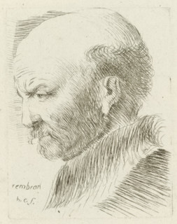 Head of an old man bald on top in profile, print, printmaker: Honoré Coussin, France, after design