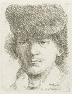 Portrait of Rembrandt with top cap, print, printmaker: Honoré Coussin, France, after design by