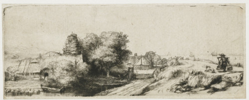 Landscape with a Fisherman ('The Milkman'), View of the Diemerdijk with a milkman and cottages,