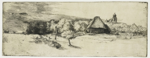 Landscape with a farm building and the 'house with the tower', print, printmaker: Rembrandt van