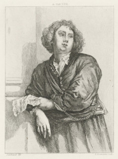 Portrait of Henricus Liberti, print, leaning against the wall, with sheet music in his hand.,