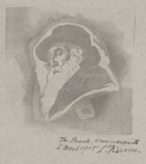 Portrait of Camille Pissarro, print, Portrait of the artist Camille Pissarro with hat.,