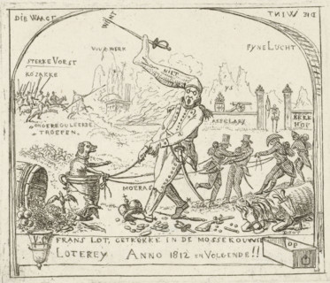 Napoleon pulls a dog in a goblet through the swamp, Caricatures of the defeats of the French in