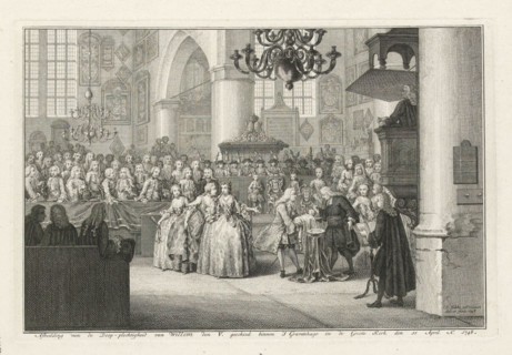 Image of the baptism ceremony of William V, which took place in The Hague in the Great Church on