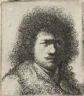 Self-portrait with bushy hair: bust, print, Self-portrait of Rembrandt with a large bush of curly