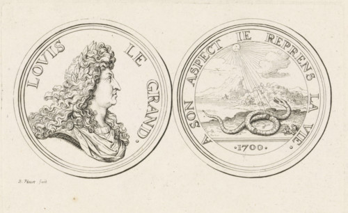 Medal with the portrait of Louis XIV (large variant), print, King of France. On the reverse side an