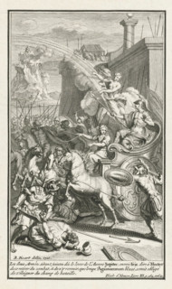 Jupiter sends Iris to Hector, print, book illustration, Jupiter sends the goddess Iris, descending