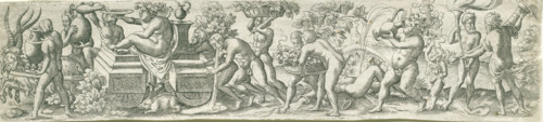 Triumphal procession of Bacchus, Three friezes with bacchanals, print, number: '23', printmaker: