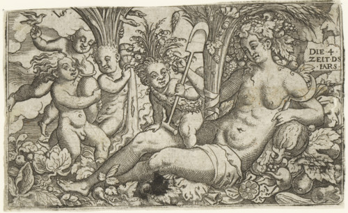 Personification of the Earth with four putti as the four elements, print, number: '122',