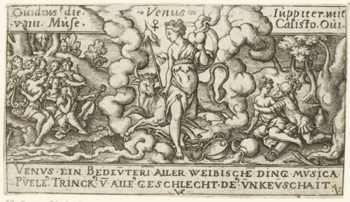 Venus with a Libra and Taurus (signs of the zodiac), Venus, Personifications of planets, print,