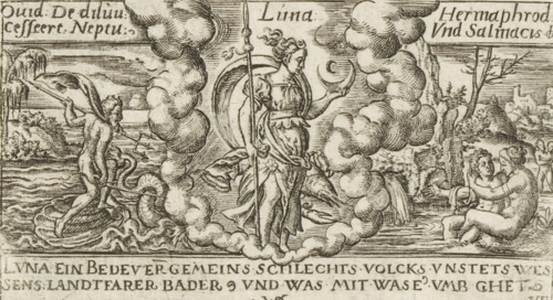 Luna, Luna with a Cancer (zodiac sign), Personifications of planets, print, Numbered lower right: