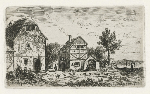 Buildings on the Aar, print, printmaker: Joseph Hartogensis, unknown, c. 1837 - 1865, paper, chine