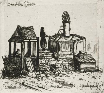 Water pump in Berchtesgaden, print, printmaker: Joseph Hartogensis, The Hague, 1856, paper, chine