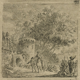 Soldiers at a gate, print, printmaker: Cornelis van Hardenbergh, Netherlands, c. 1770 - 1843,