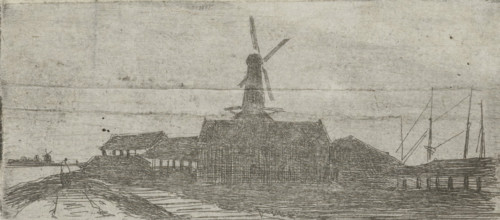 Complex with mill on a river, print, Complex with a windmill, on a dike, with a beginning for a