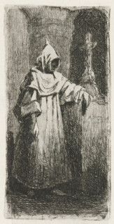 Monk by a crucifix, print, printmaker: Lambertus Hardenberg (1822-1900), The Hague, c. 1837 - 1900,