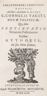 Title page for: C. Forstner, C. Cornelii Taciti, notæ politicæ, Que sunt Continuatio, 1652, Apollo