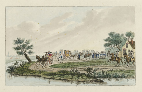Arrest of the Princess at Goejanverwellesluis, 1787, print, Arrest of the procession of carriages