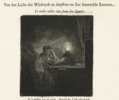 Student at a table by candlelight, print, book illustration, printmaker: Salomon Savery, after