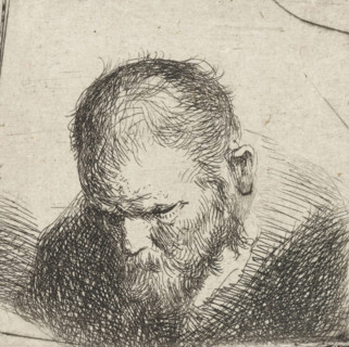 Man with a beard, print, looking down., printmaker: Jan Lievens (possibly), Netherlands,