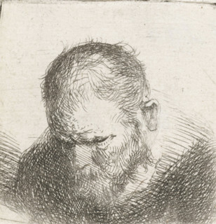 Man with a beard, print, looking down., printmaker: Jan Lievens (possibly), Netherlands,