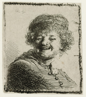 Self-portrait in a Cap, Laughing, print, monogram and date: 'RHL 1630', printmaker: Rembrandt van
