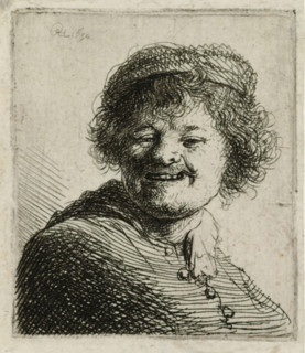 Self-portrait in a cap: laughing, print, monogram and date: 'RHL 1630', printmaker: Rembrandt van