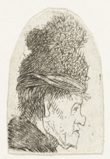 Grotesque profile: man in a high cap, print, Man with a high cap and striking facial contour.,