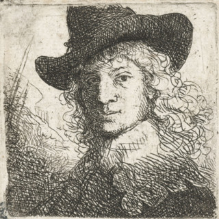 Alleged portrait of Jan Six, print, Bust of a man with a hat and white collar, possibly a portrait