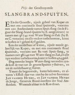 Price of the chartered hose fire pumps, Prys der Geoctoyeerde Slang-brand-spuiten, Two price lists