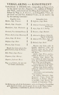 Text sheet accompanying the print depicting the beginning of the Battle of Dogger Bank, 1781,