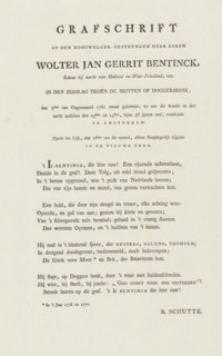 Epitaph upon the death of Wolter Jan Gerrit Baron Bentinck, 1781, Epitaph on the highly esteemed