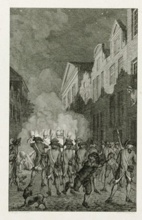 Confrontation between civilian patrol and military patrol in Arnhem, 1784, print, historical print,