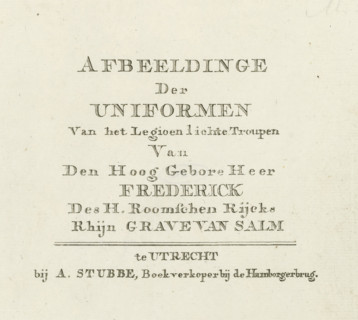 Title print of the print series of uniforms of the Legion of the Count of Salm, 1785, Uniforms of
