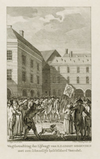 Raising of the guard at the Binnenhof with a shameful banner, 1787, Guard duty of the bodyguard of