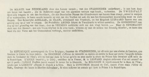 Explanation accompanying the print: Allegory on the restoration of William V as Stadtholder, 1787,