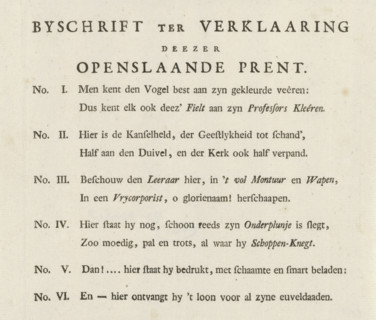 Caption for the Explanation of this Fold-Open Print, Text sheet accompanying the caricature of
