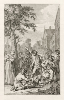 Mistreatment of the body of minister P. van den Bosch in Zoetermeer, 1787, print, historical print,