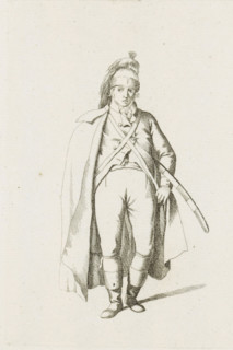 Standing French soldier, French infantry in the Netherlands in 1795, print, A standing French